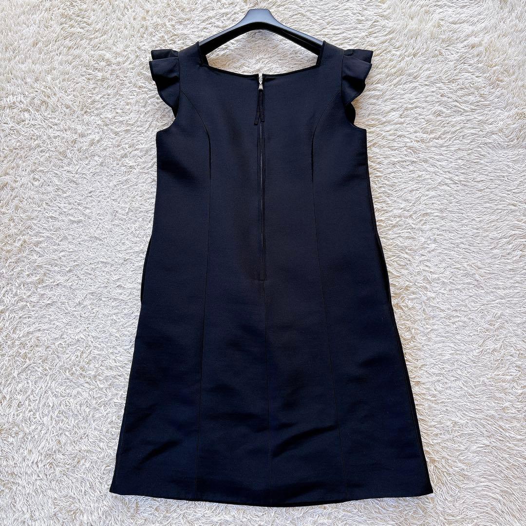 フォクシー Dress フリルドレス 40 黒 ひざ丈 光沢 袖フリル