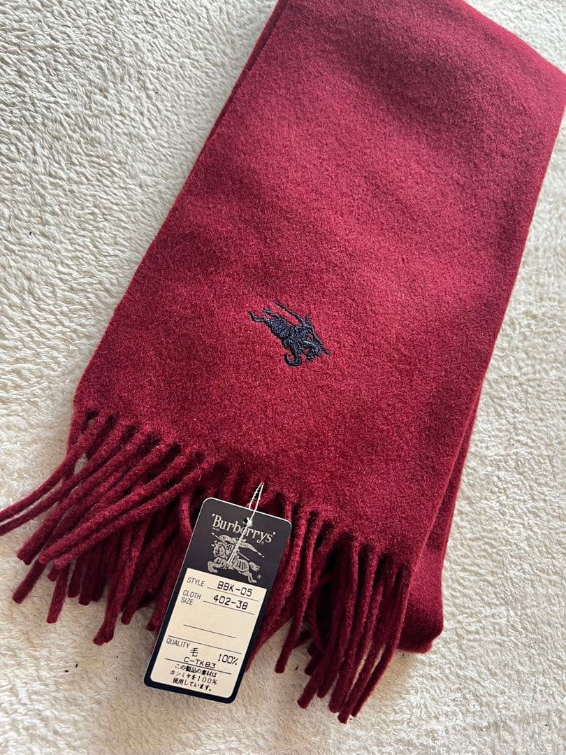 Burberry's ワインレッド マフラー フリンジ付き