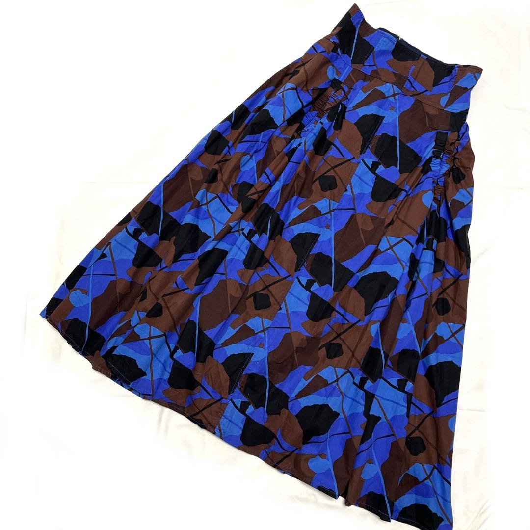 定価1.9万【Ray BEAMS 】ロングフレアスカート　M マキシ丈　青　総柄