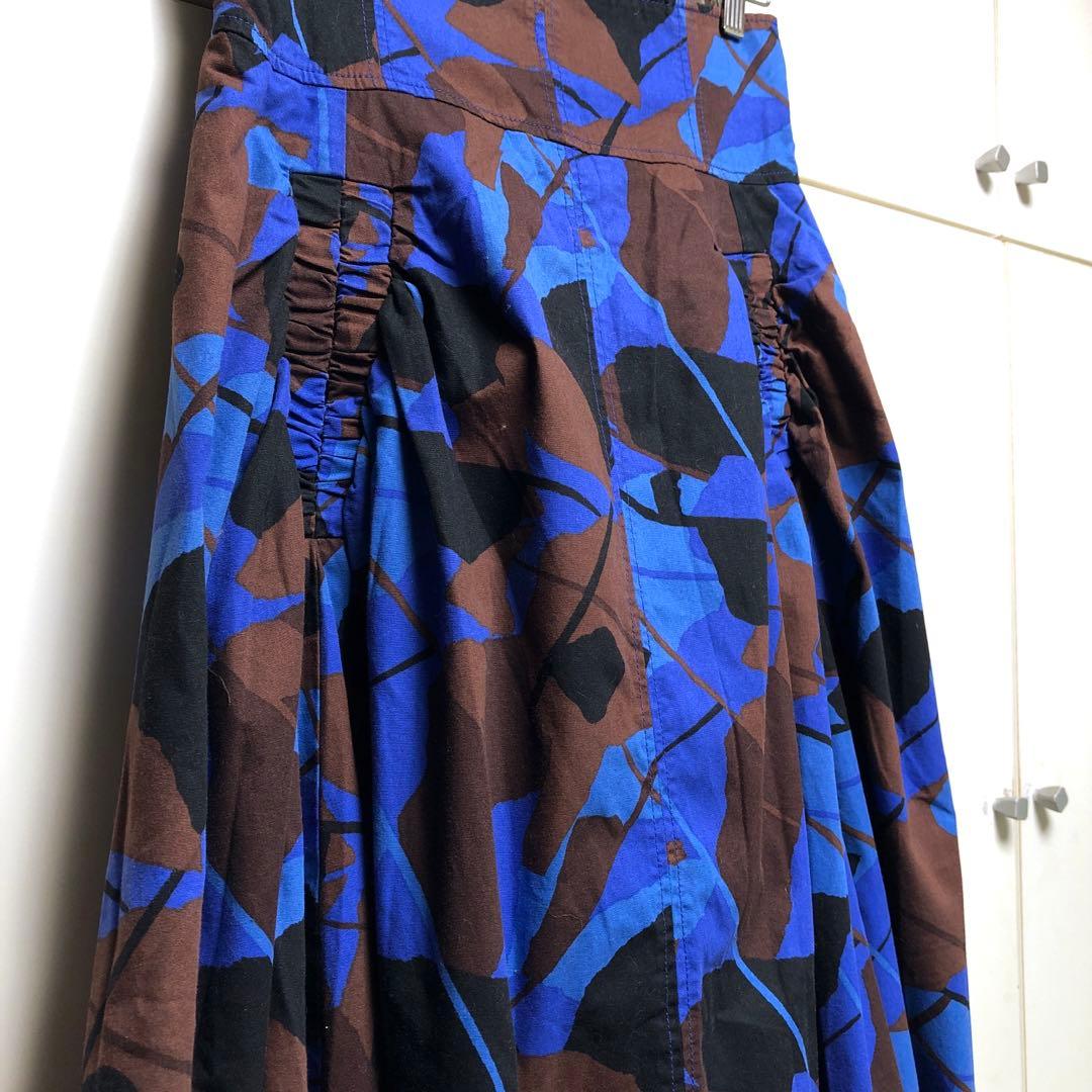 定価1.9万【Ray BEAMS 】ロングフレアスカート　M マキシ丈　青　総柄