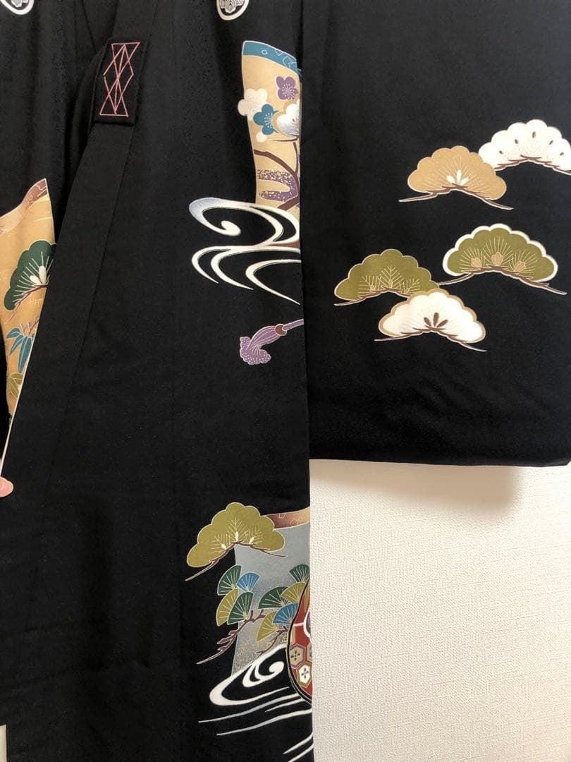菱健　高級　刺繍　着物 お宮参り　七五三　男の子　男児　絹　アンティーク　レトロ