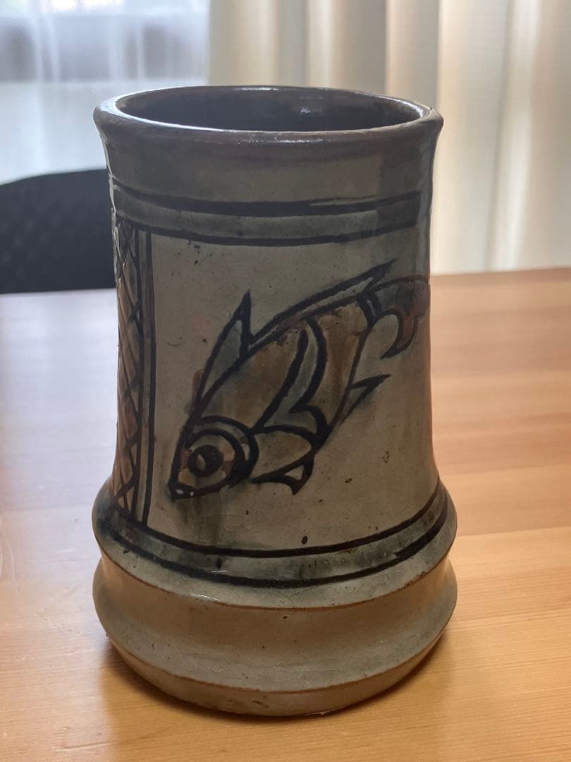 琉球　沖縄　壺屋焼　宮城智作　魚紋箸立て　花器　（金城次郎　宮城須美子）やちむん