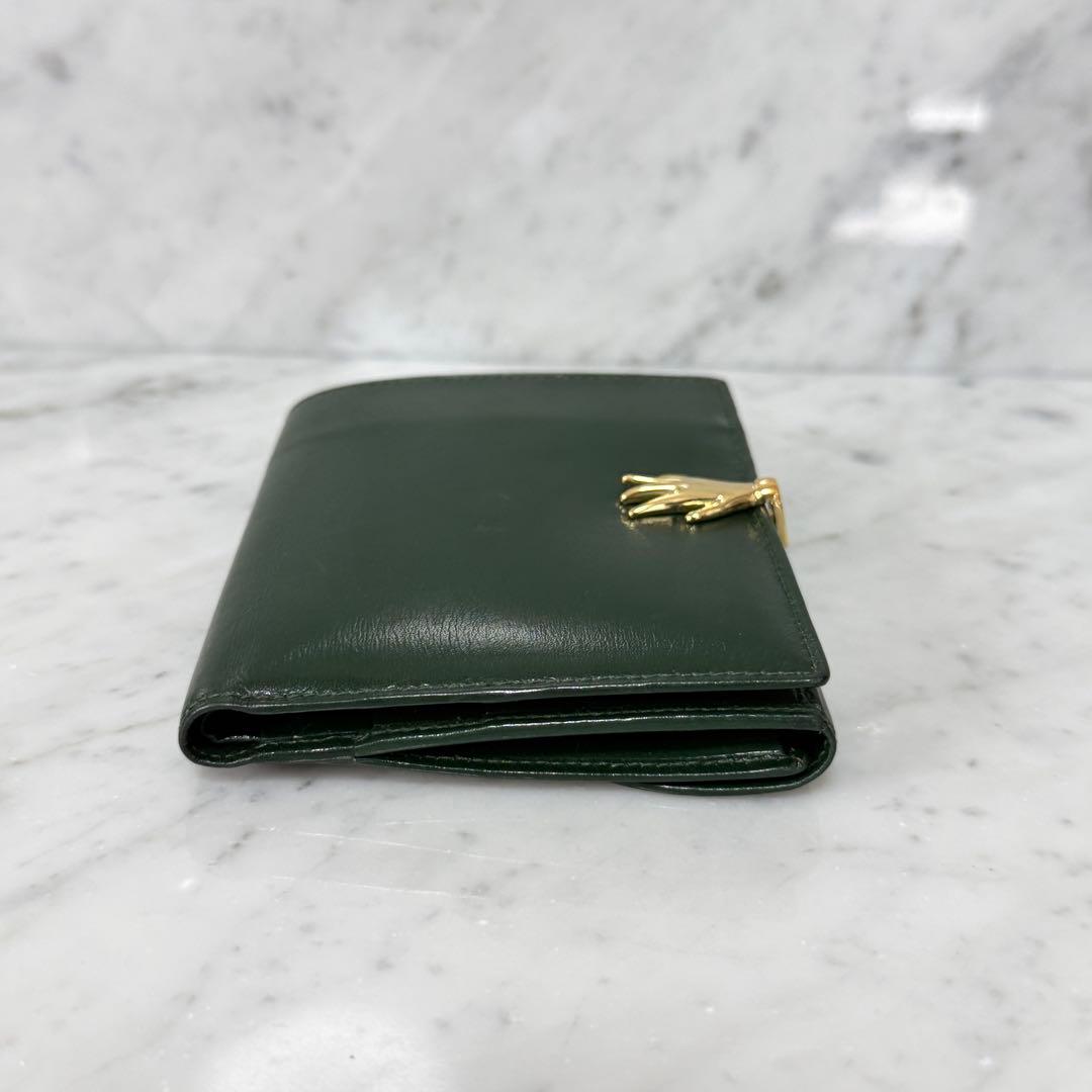 OLD GUCCI グッチ 二つ折り財布 グリーン 本革 手 ハンド 金