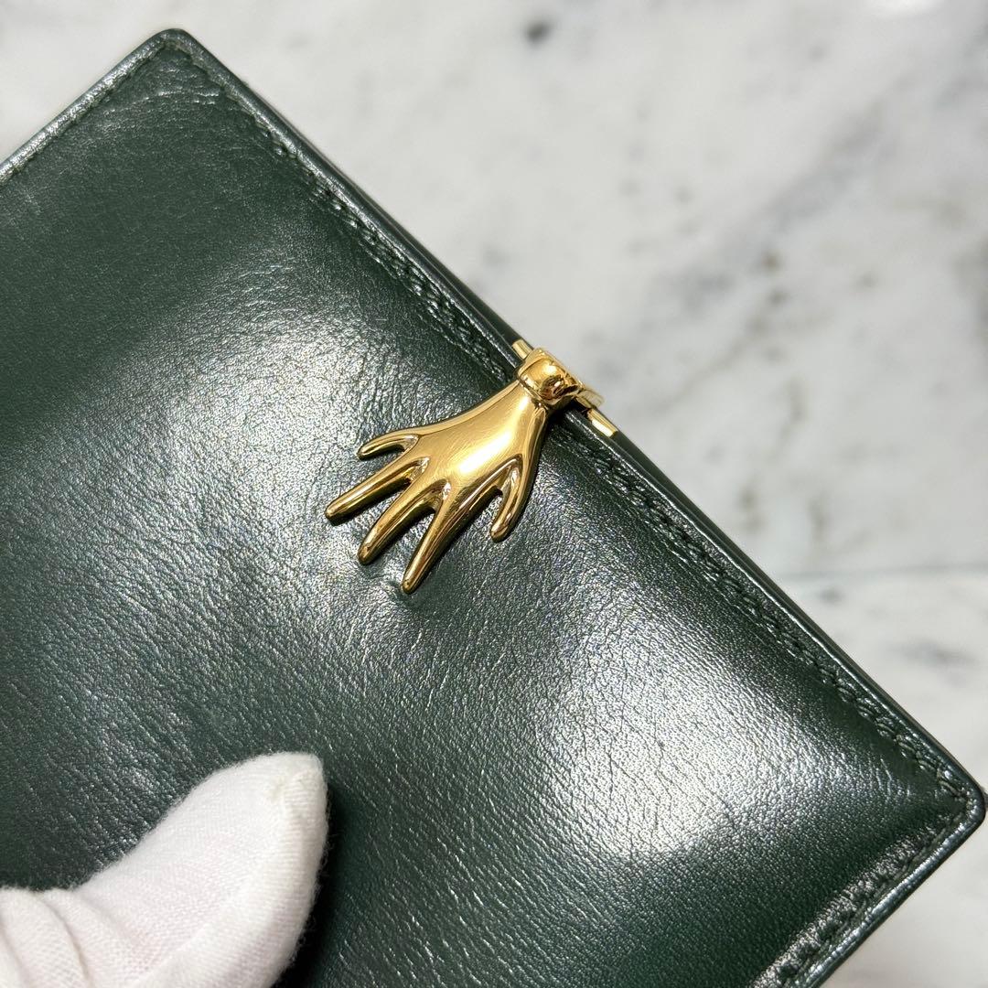 OLD GUCCI グッチ 二つ折り財布 グリーン 本革 手 ハンド 金