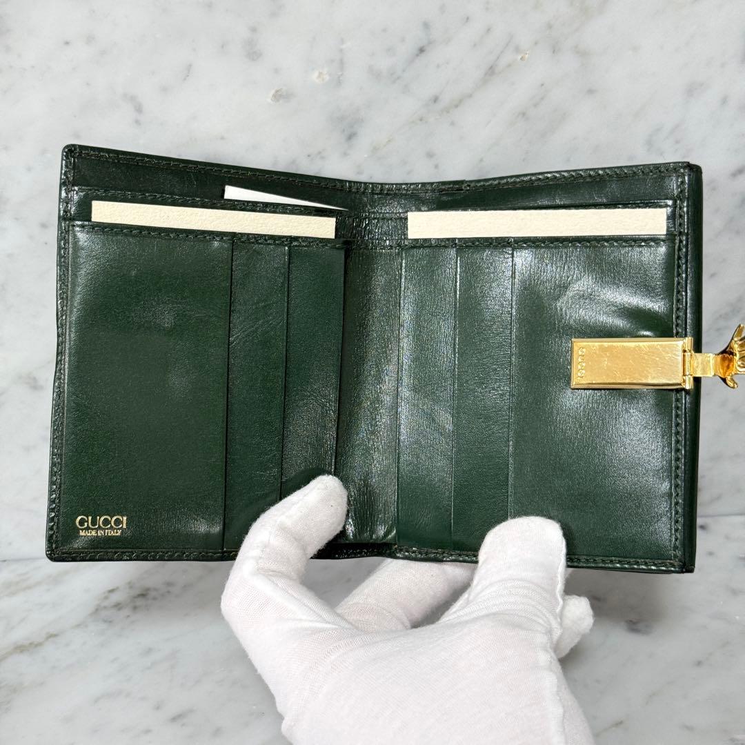 OLD GUCCI グッチ 二つ折り財布 グリーン 本革 手 ハンド 金