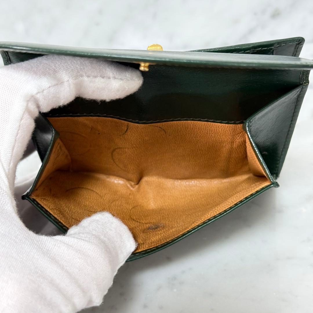 OLD GUCCI グッチ 二つ折り財布 グリーン 本革 手 ハンド 金