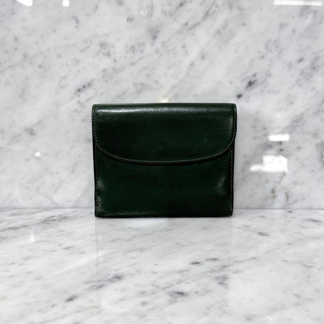 OLD GUCCI グッチ 二つ折り財布 グリーン 本革 手 ハンド 金