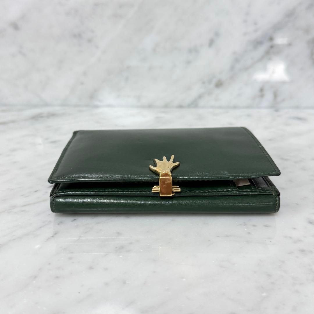 OLD GUCCI グッチ 二つ折り財布 グリーン 本革 手 ハンド 金