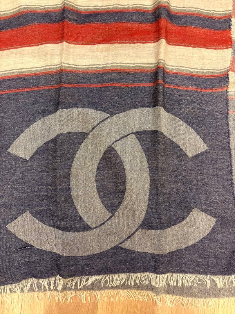 CHANEL ストライプ カシミヤ大判ストール