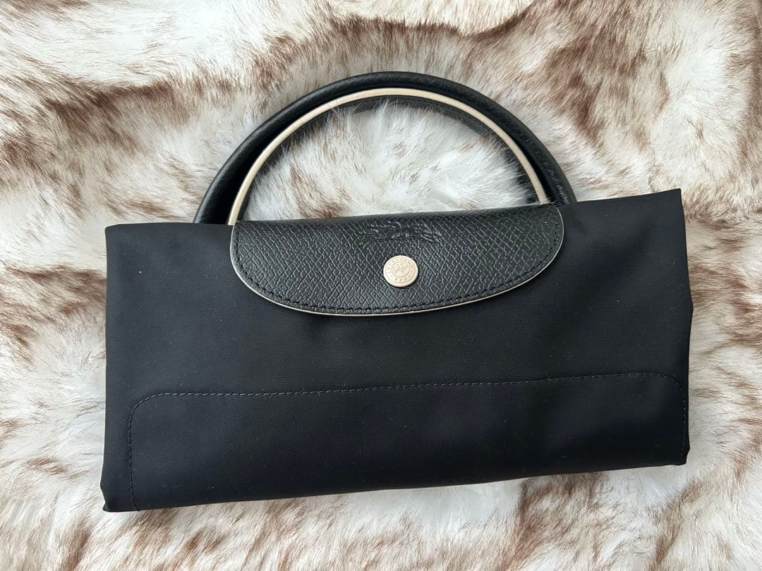 Longchamp 黒 ナイロン レザー トートバッグ