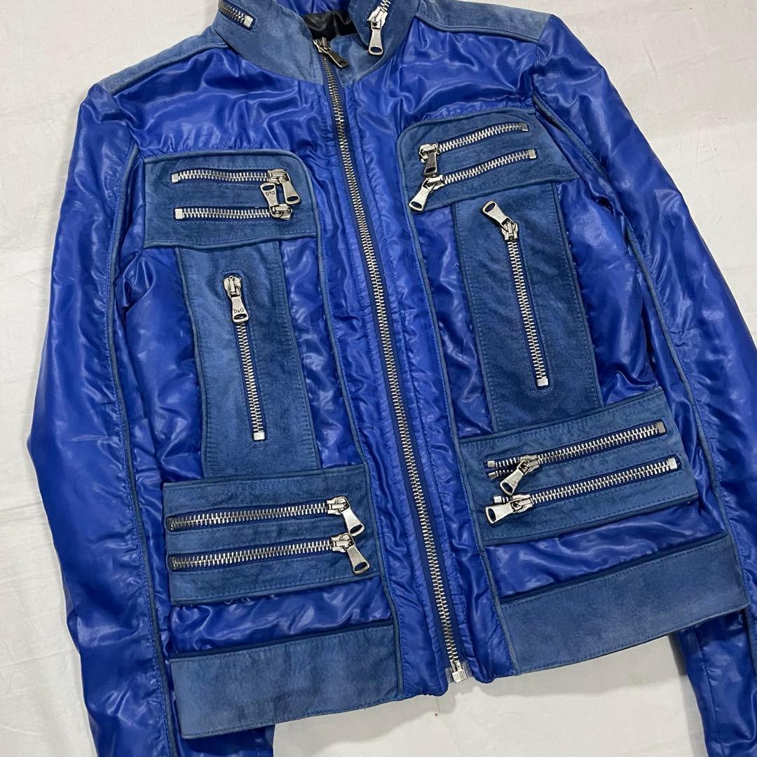 ドルチェ＆ガッバーナ　中綿ダウン　レザー切替ライダースジャケット ジップギミック