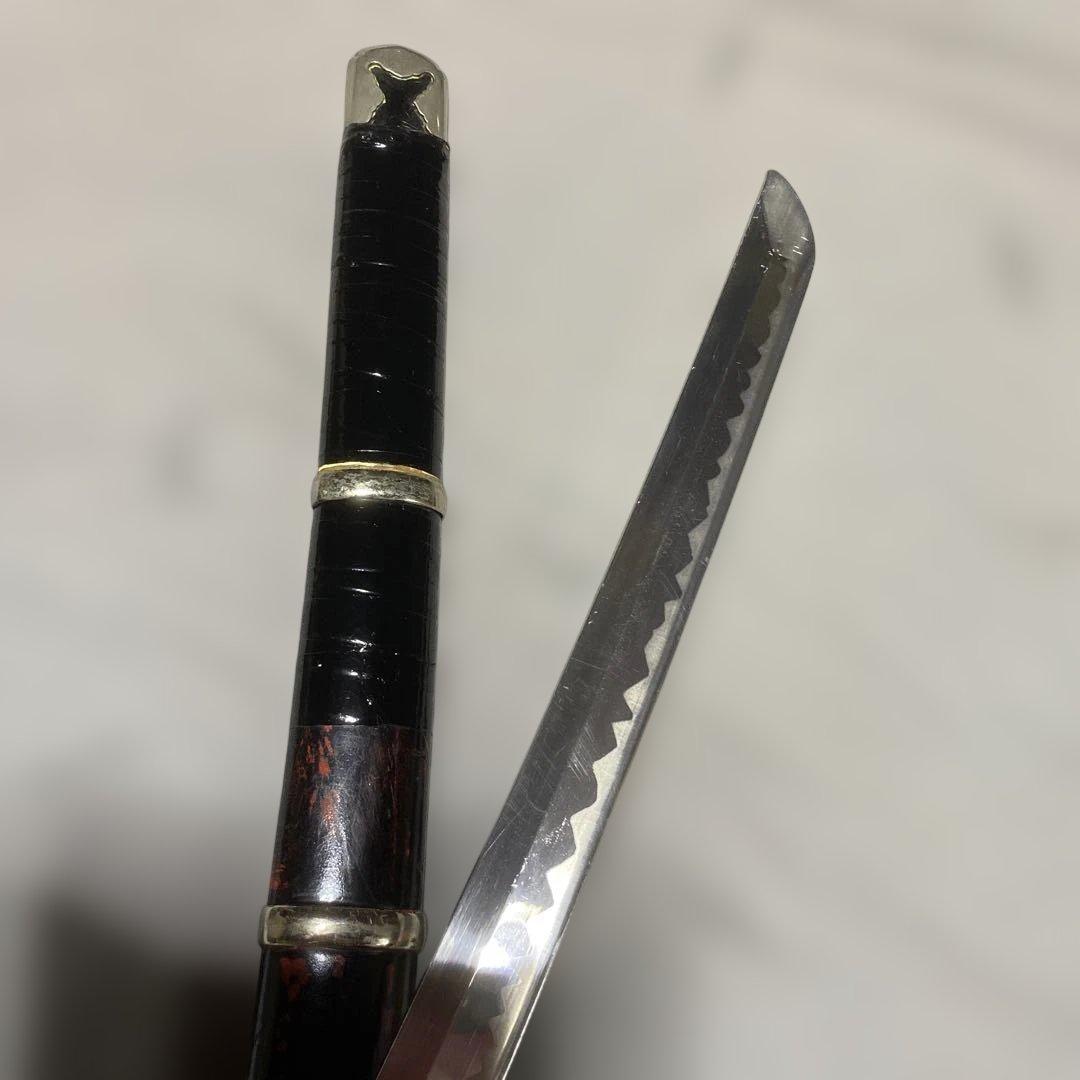演技用軽量模造任侠刀 黒柄 三つ葉透し丸鍔