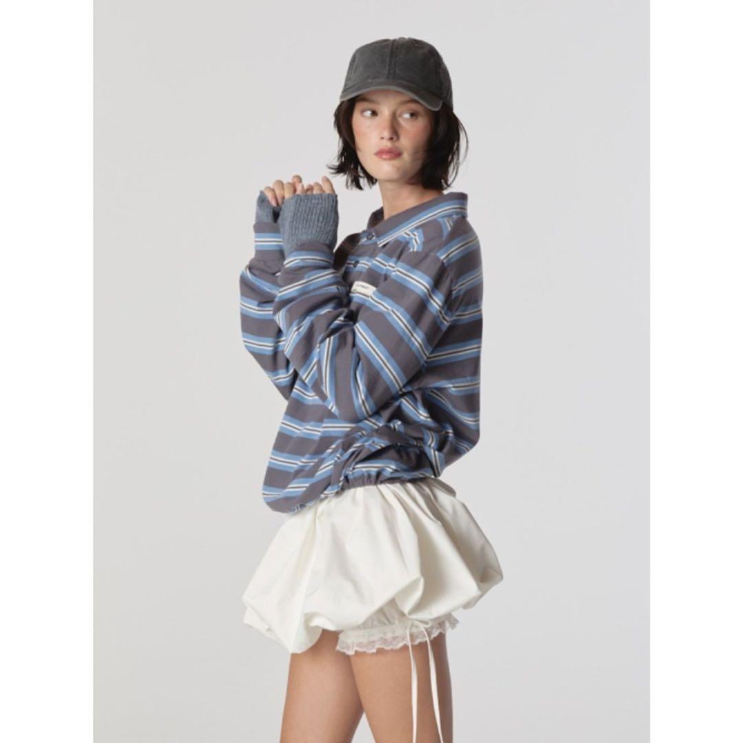 glowny TERRY PK LONG SLEEVE ストライプ ポロシャツ