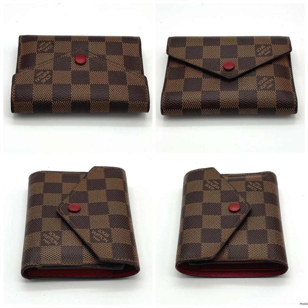 ルイヴィトン ダミエ ポルトフォイユ ヴィクトリーヌ 三つ折り財布 スリーズ 赤
