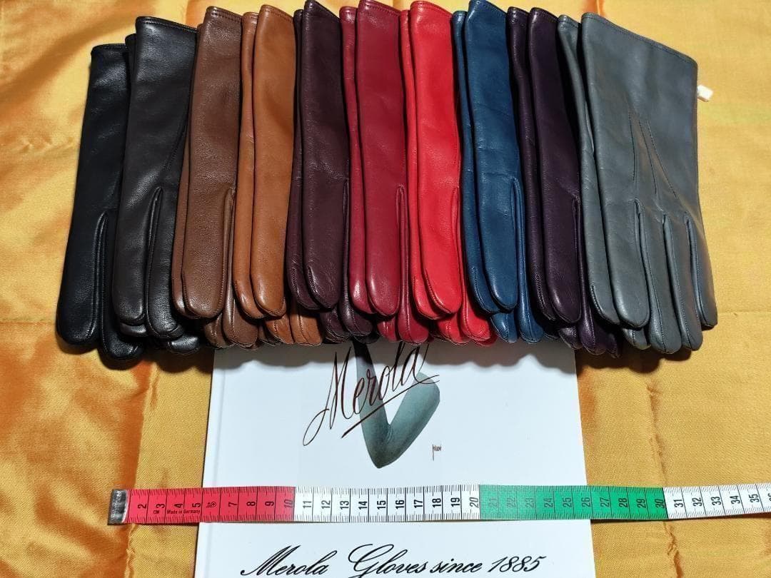 値下げ 今季 メローラ ナッパルビー色 カシミア黒 グローブ革手袋 MEROLA
