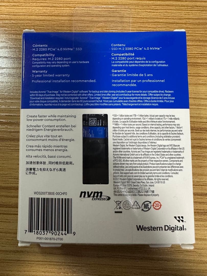 WD Blue SN580 2TB NVMe SSD PCIe4 動作確認済み
