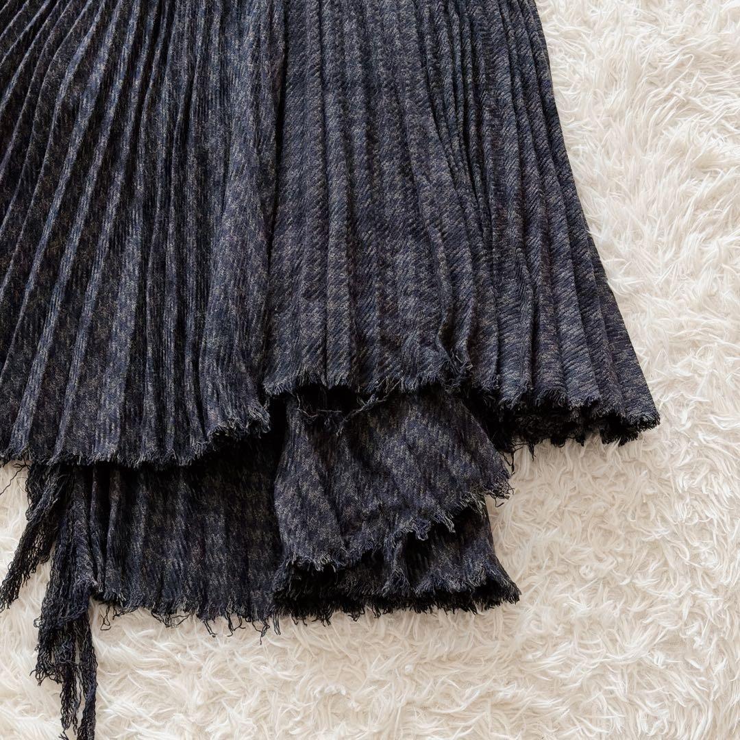 Sacai チェック柄 ラッププリーツスカート ベルト付き アシンメトリー