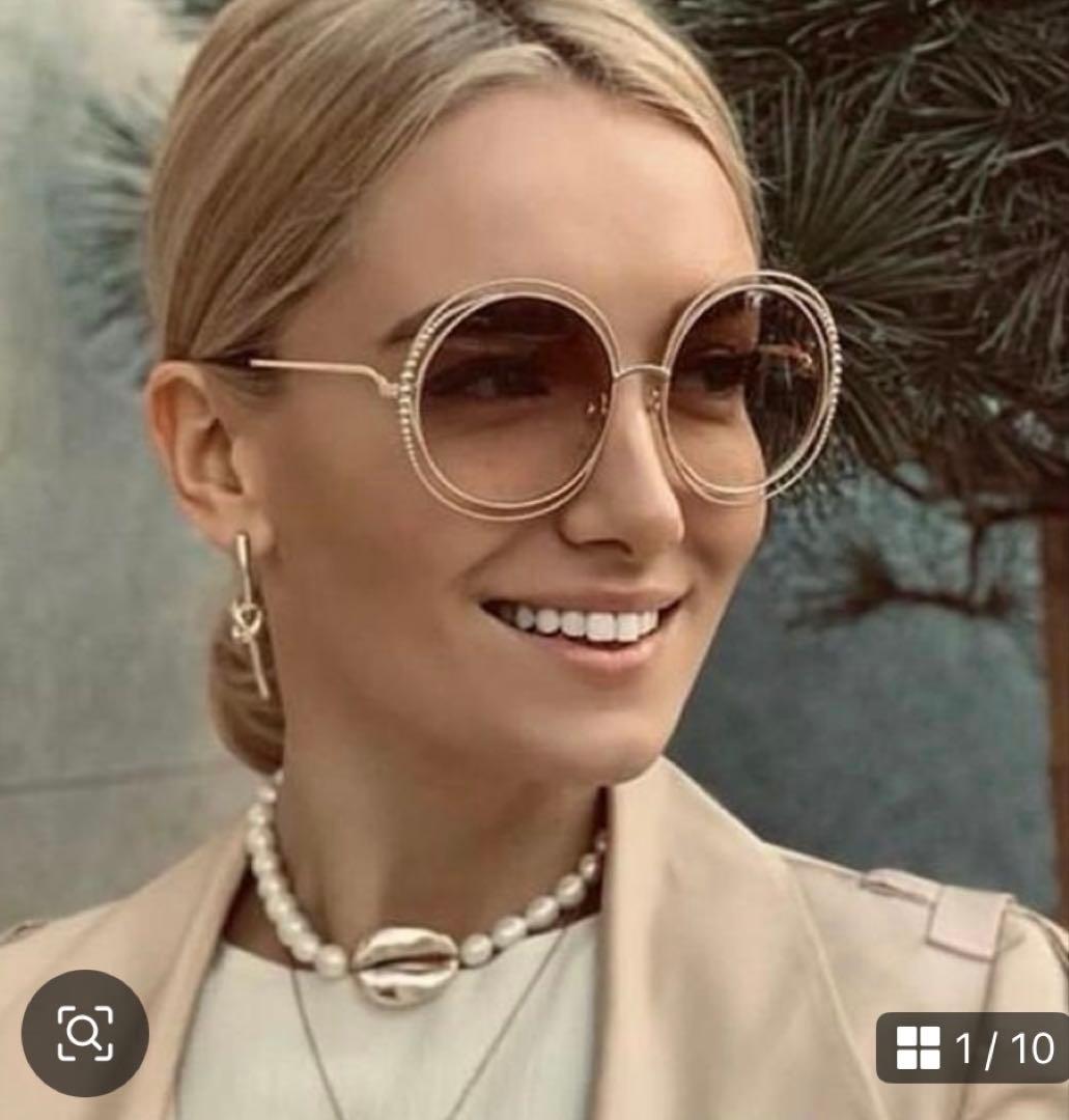 未使用　美品　Chloé シルバーラウンドサングラス ピンクレンズ　新品
