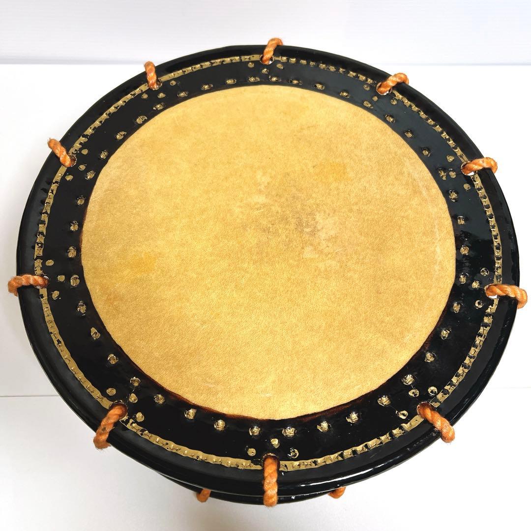 【美品・締め太鼓】　和太鼓 34.5cm×17cm 打楽器　和楽器　台座　金彩