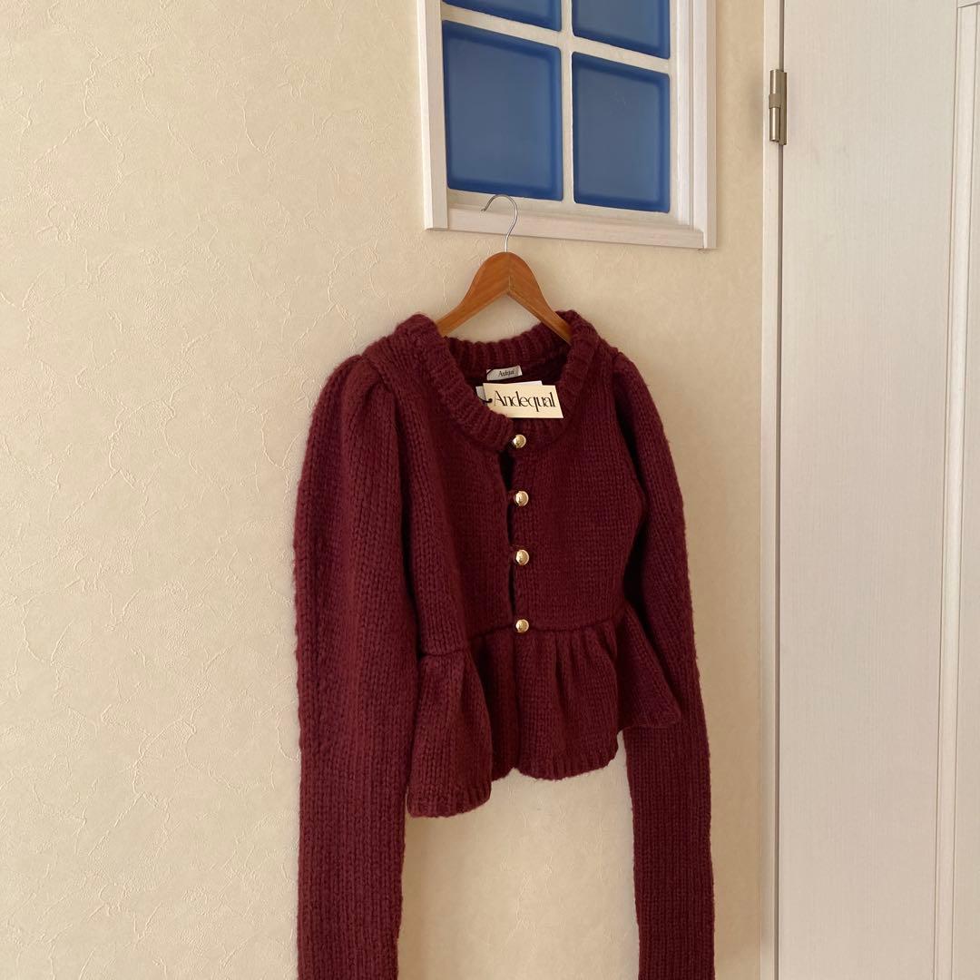 トップス andqual gold button puff sleeeve knit