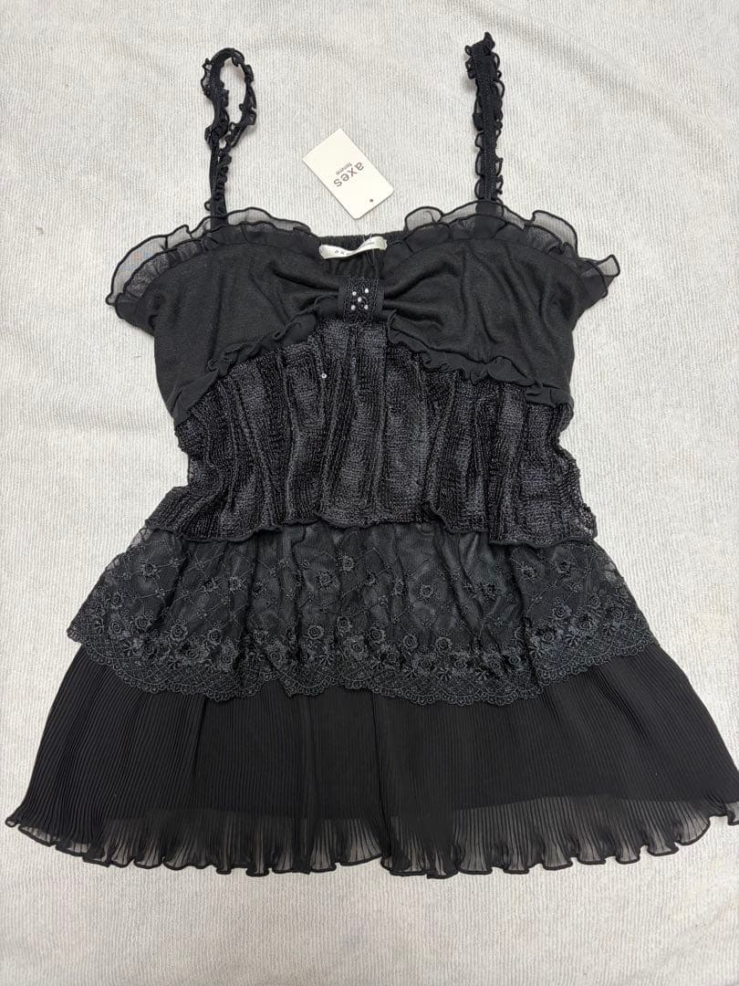 希少axes femmeリボン　レース付きフリル黒キャミソール　リズリサ姫系