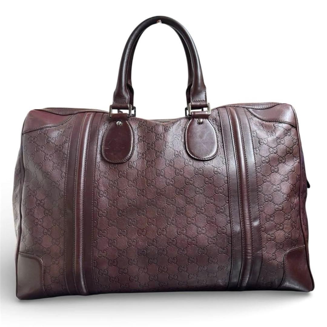 レア美品✧GUCCI ボストンバッグ 本革オールシマレザー 大容量34L鍵付