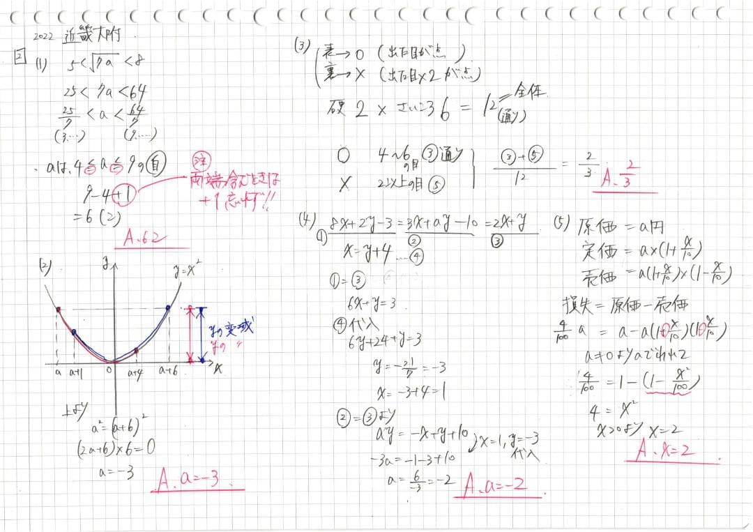 塾講師オリジナル数学解説 全問動画付!! 近畿大附 2022～24高校入試過去問