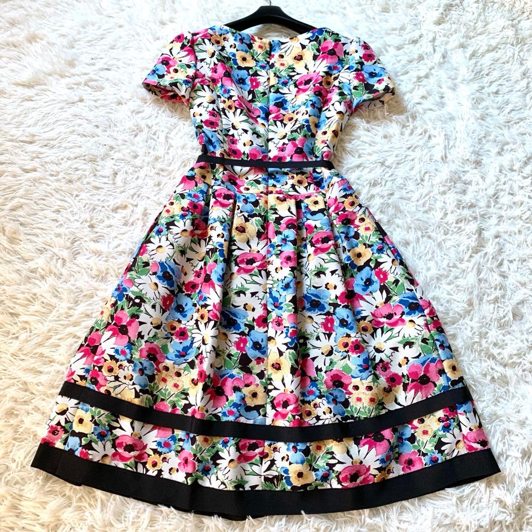 美品✨エムズグレイシー フラワーモチーフ フレア タック ワンピース 40