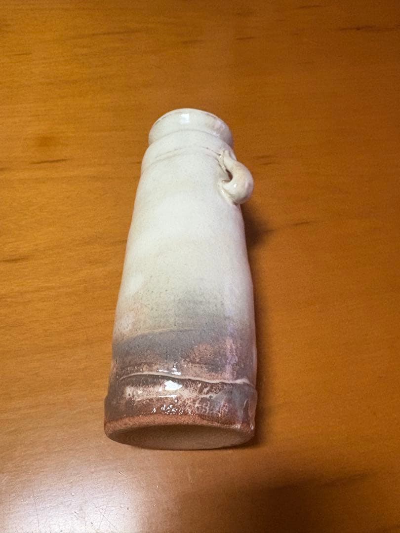 未使用品 萩焼耳付き花瓶　清水啓功　共箱付属　陶歴付属