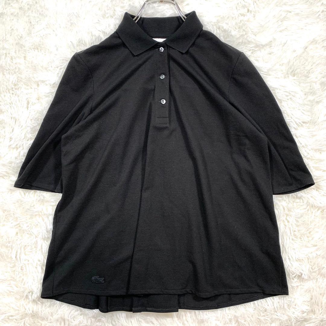 【希少】 LACOSTE バックプリーツ ポロシャツ ブラック ラコステ 鹿の子