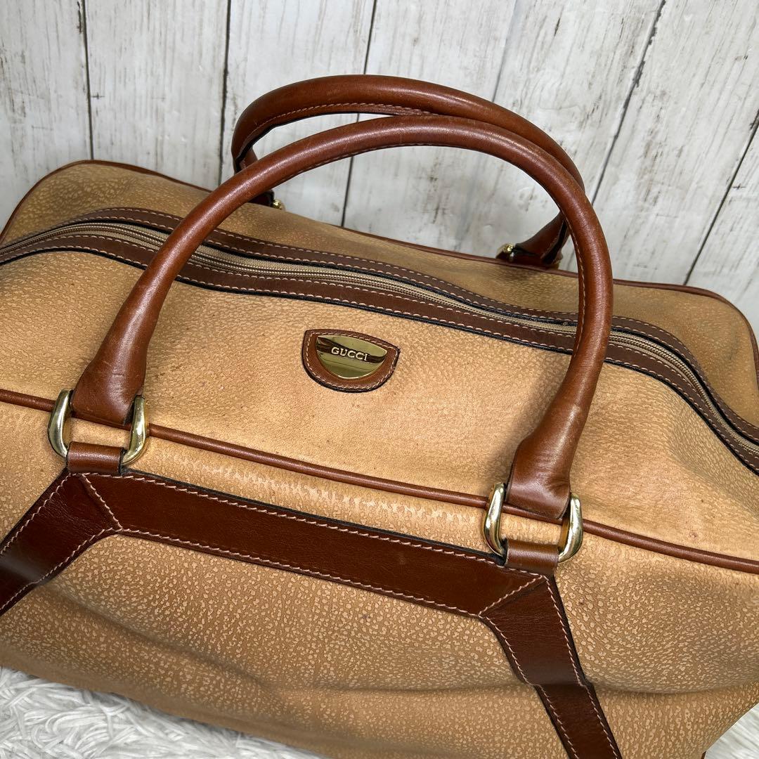 GUCCI オールドグッチ レザー ボストンバッグ ブラウン　ロゴ　大容量　旅行