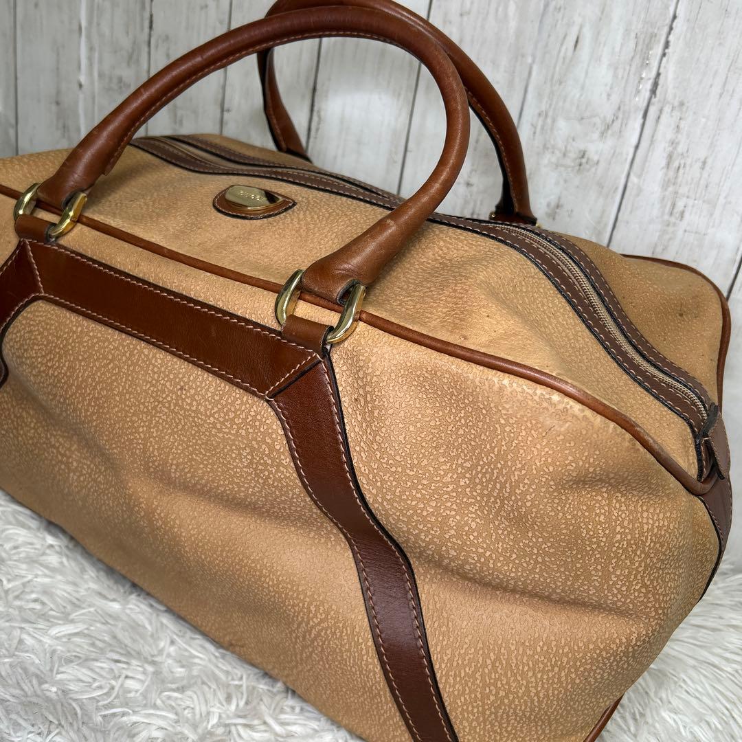 GUCCI オールドグッチ レザー ボストンバッグ ブラウン　ロゴ　大容量　旅行