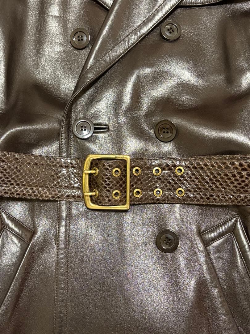 コーチ COACH レザー トレンチコート ダークブラウン