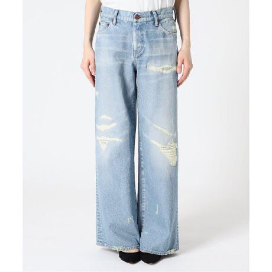 Spick and Span オーセン ローライズワイドレッグダメージデニム
