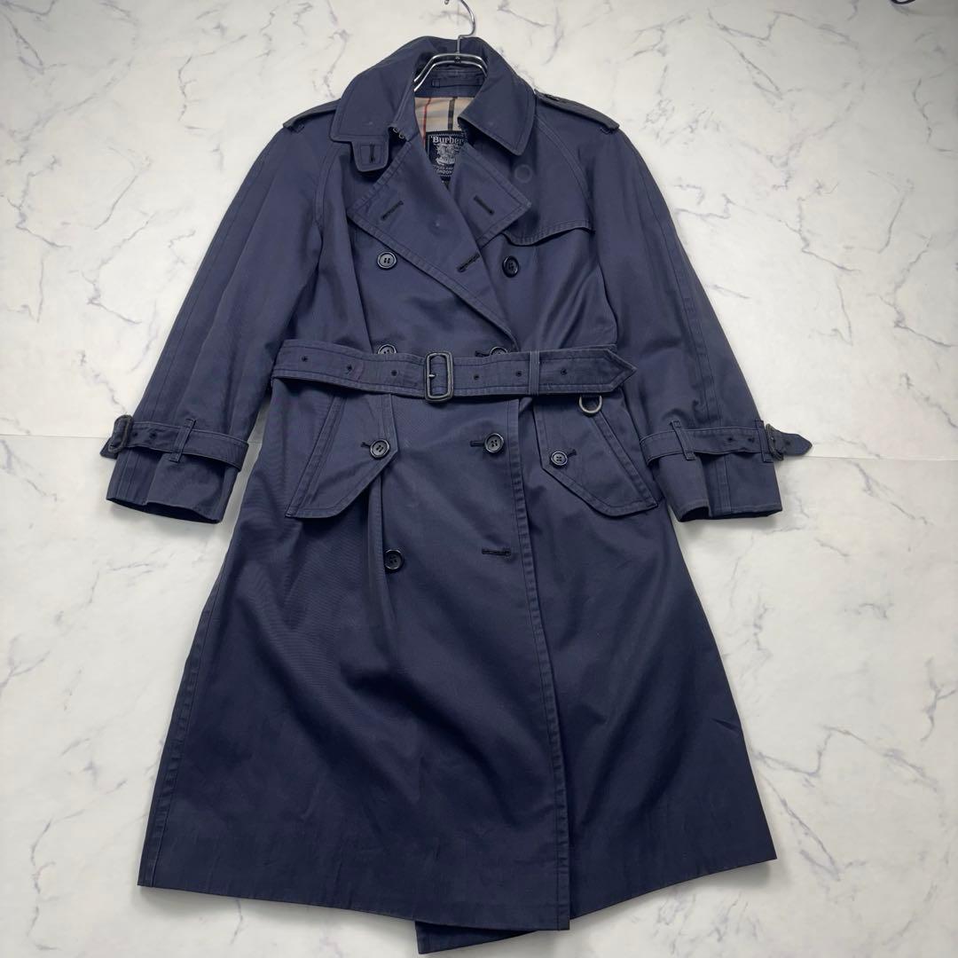【逸品】バーバリーズ　ダブル　ロングトレンチコート　ネイビー　ノバチェ