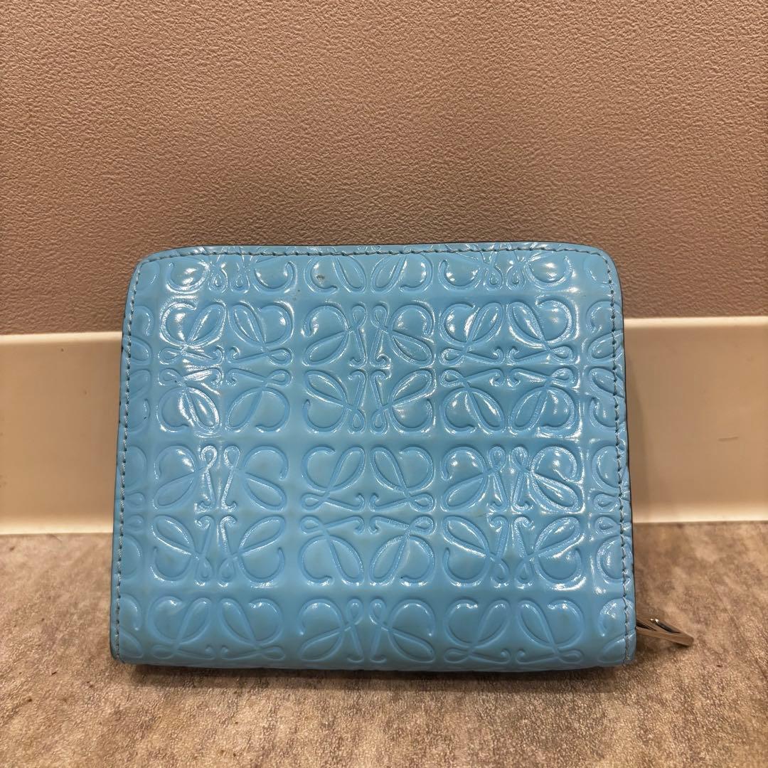 LOEWE エンボス加工 二つ折り財布 水色　ロエベ