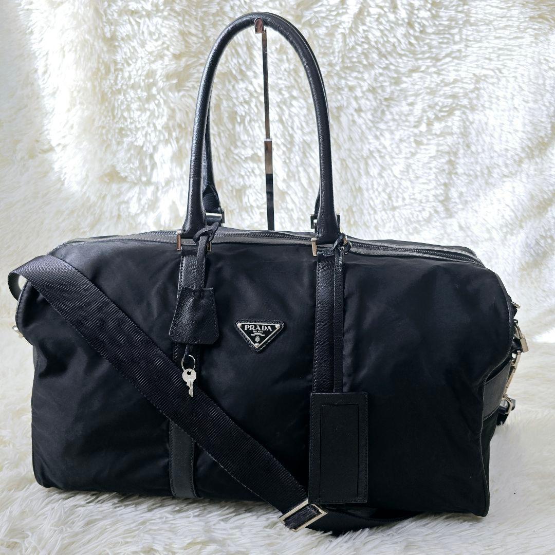 美品✨プラダ 大容量 サフィアーノレザー ナイロン ボストンバッグ 2way