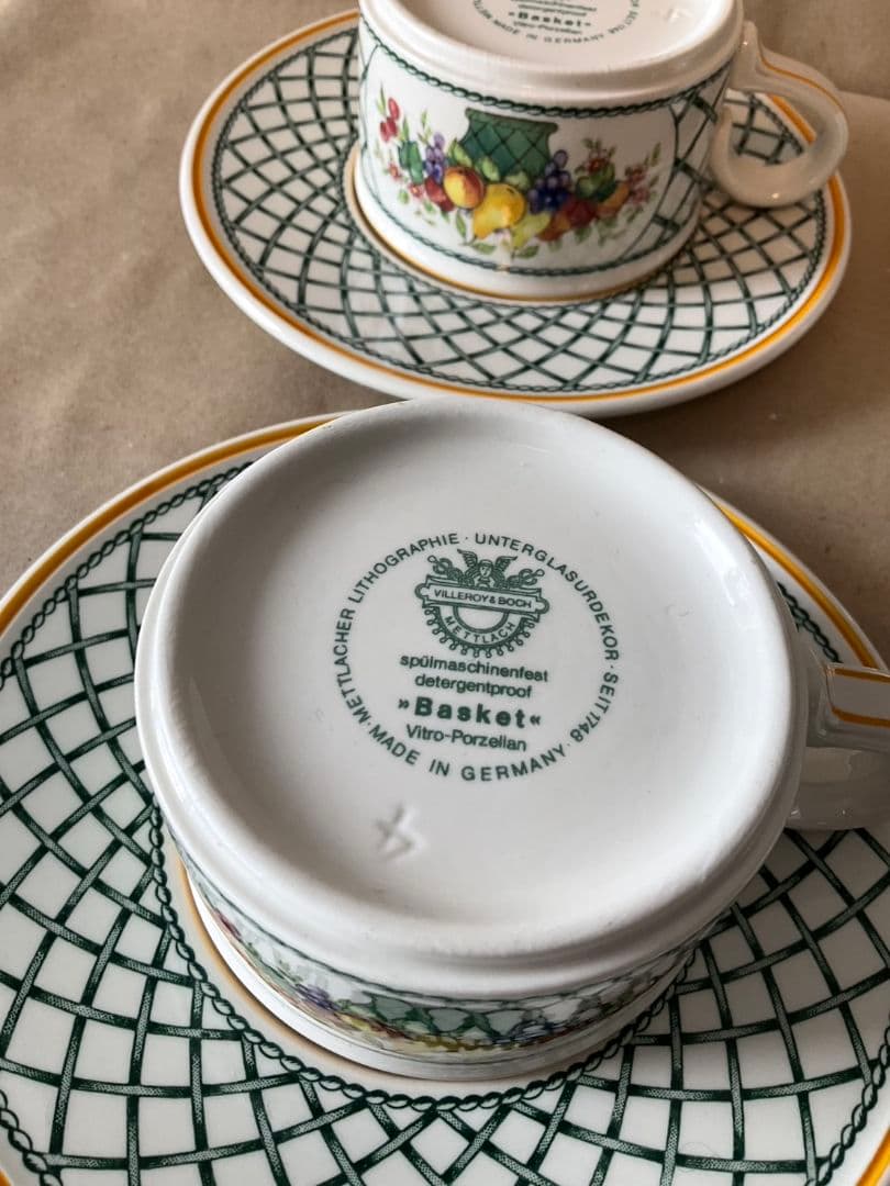 旧刻印　Villeroy & Boch バスケット　プレート　カップ　ソーサー