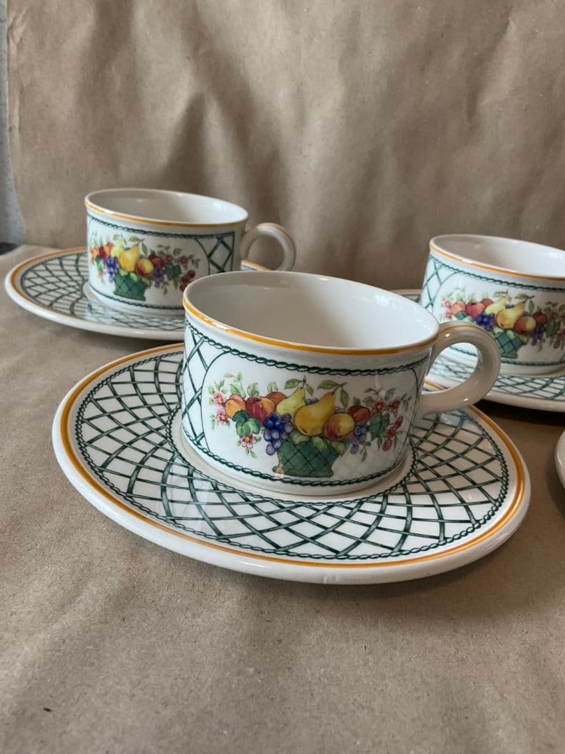 旧刻印　Villeroy & Boch バスケット　プレート　カップ　ソーサー