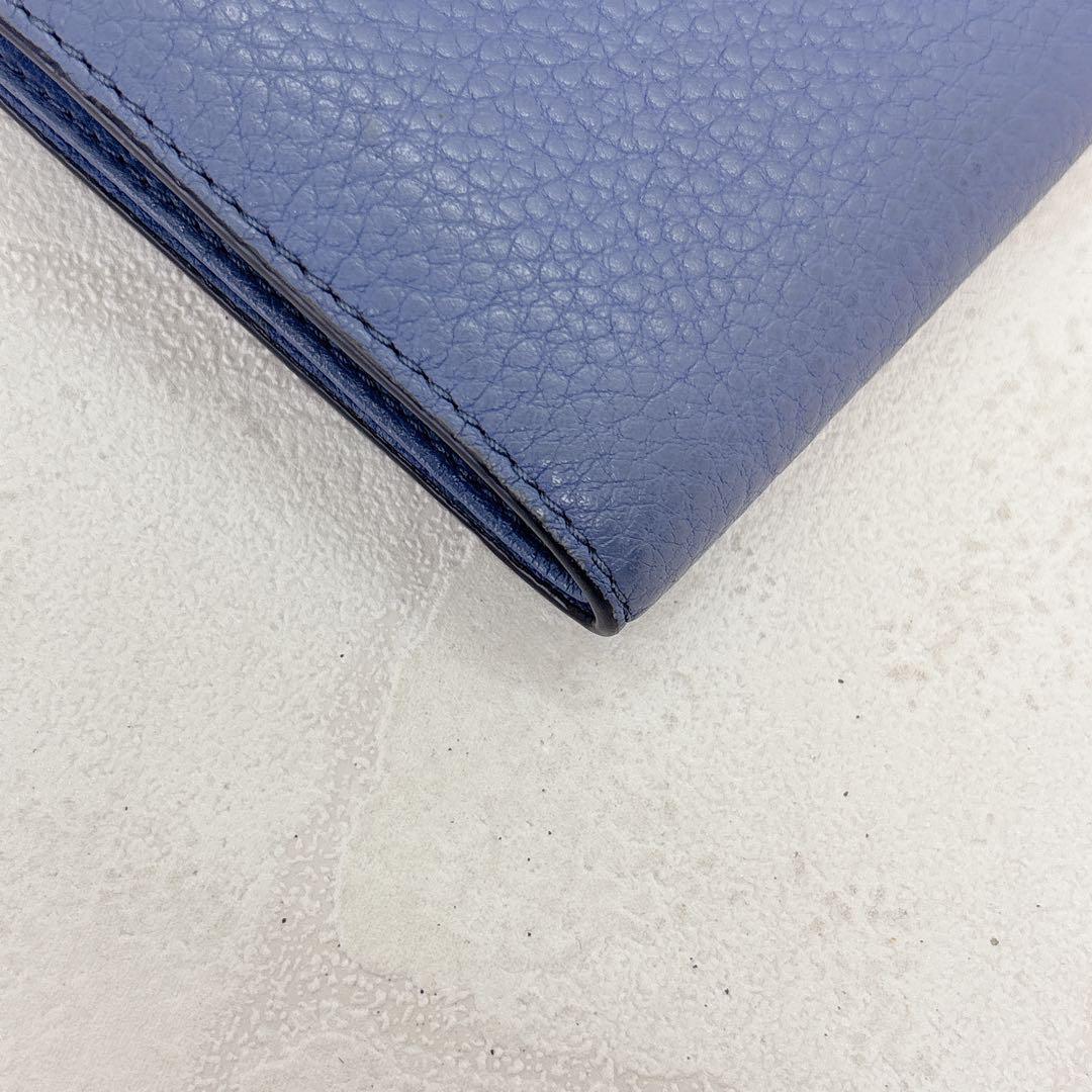 美品✨ トリーバーチ TORY BURCH 折財布 二つ折り ブルー シボ革 金