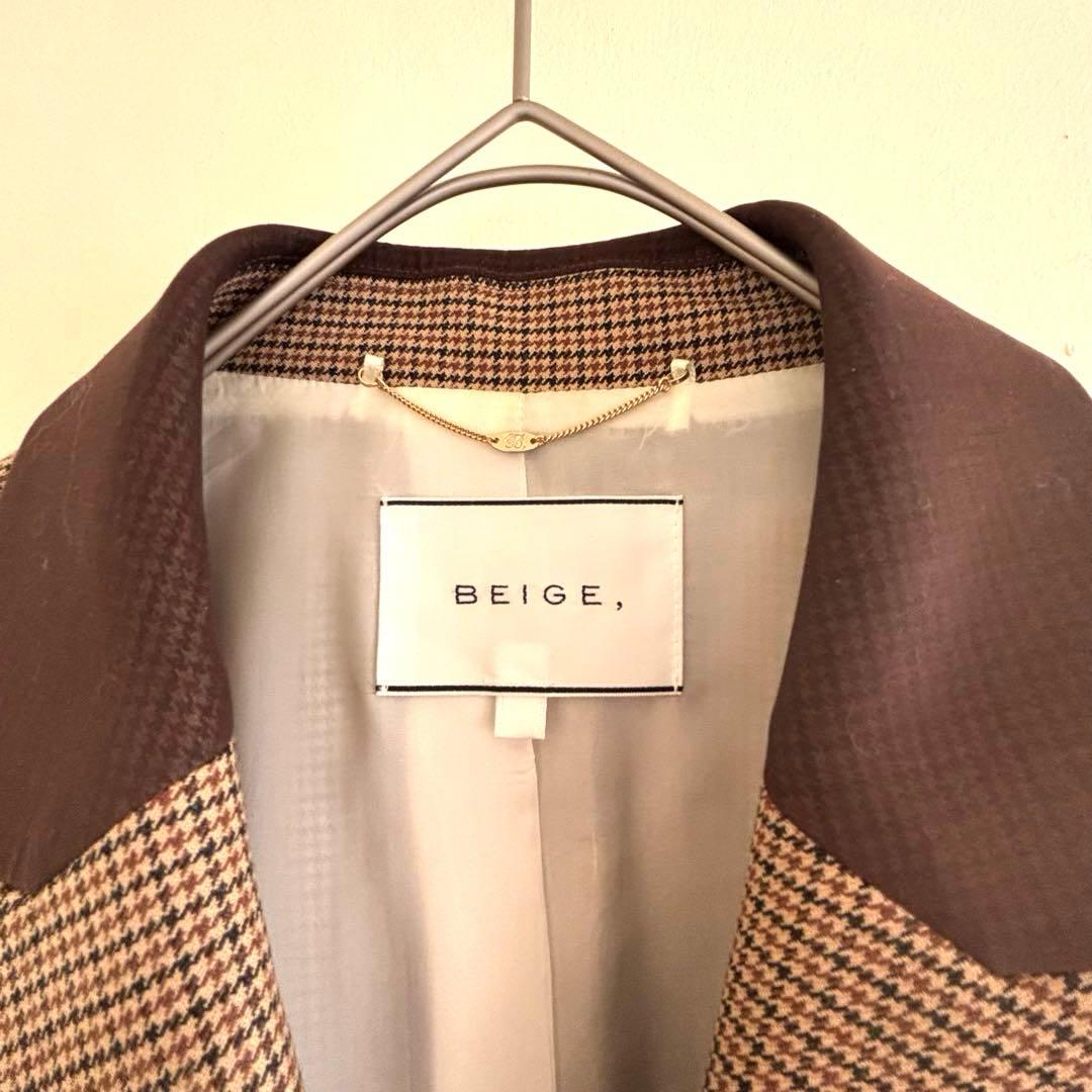 【春コーデ】チェック柄 ダブルブレスト ジャケット ブラウン M BEIGE