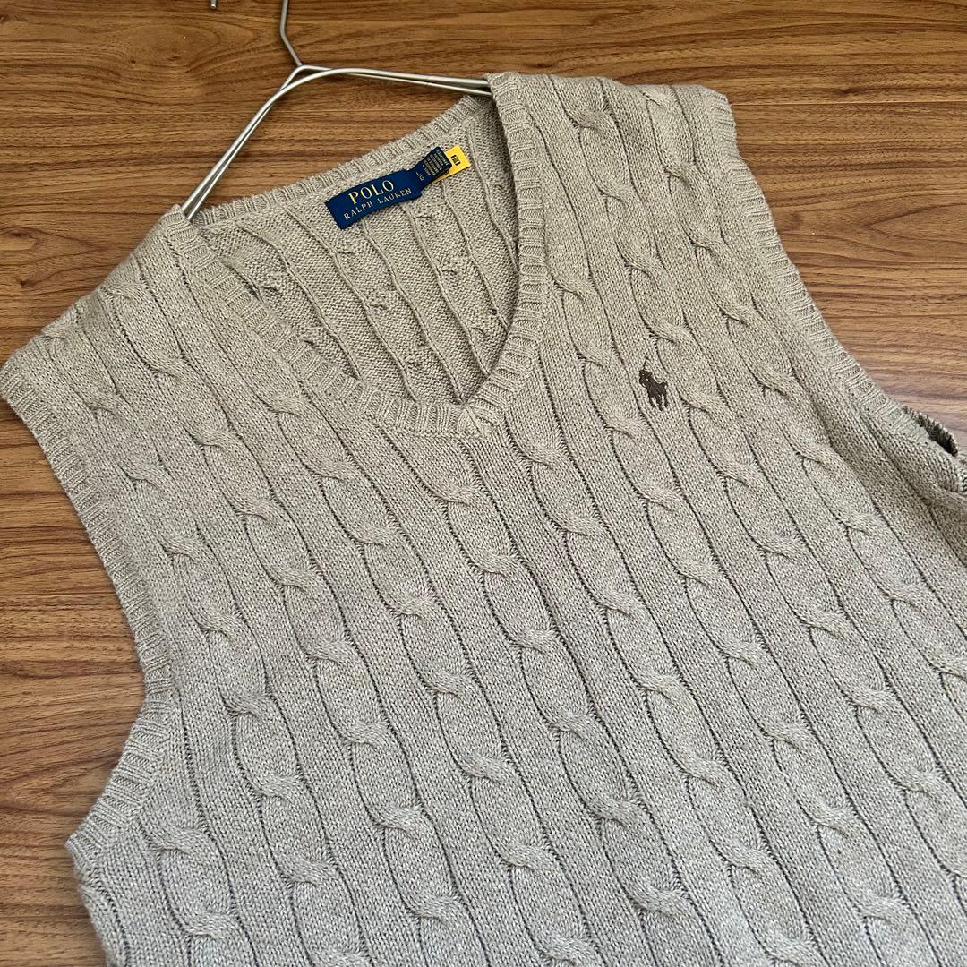 POLO RALPH LAUREN ケーブルニットベスト グレージュ XL
