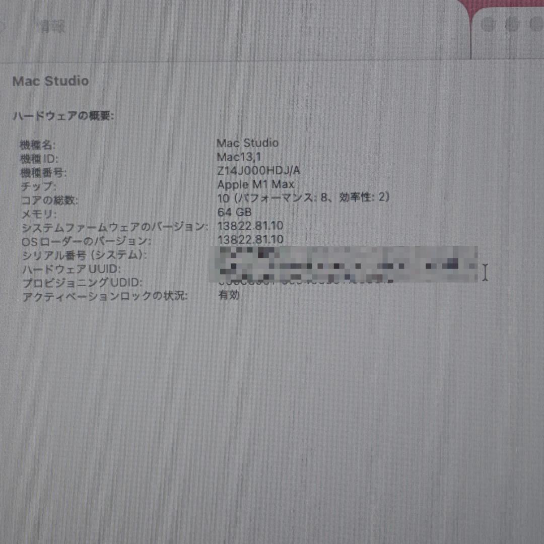 Macデスクトップ Apple Mac Studio M1MAX 64GB 2TB