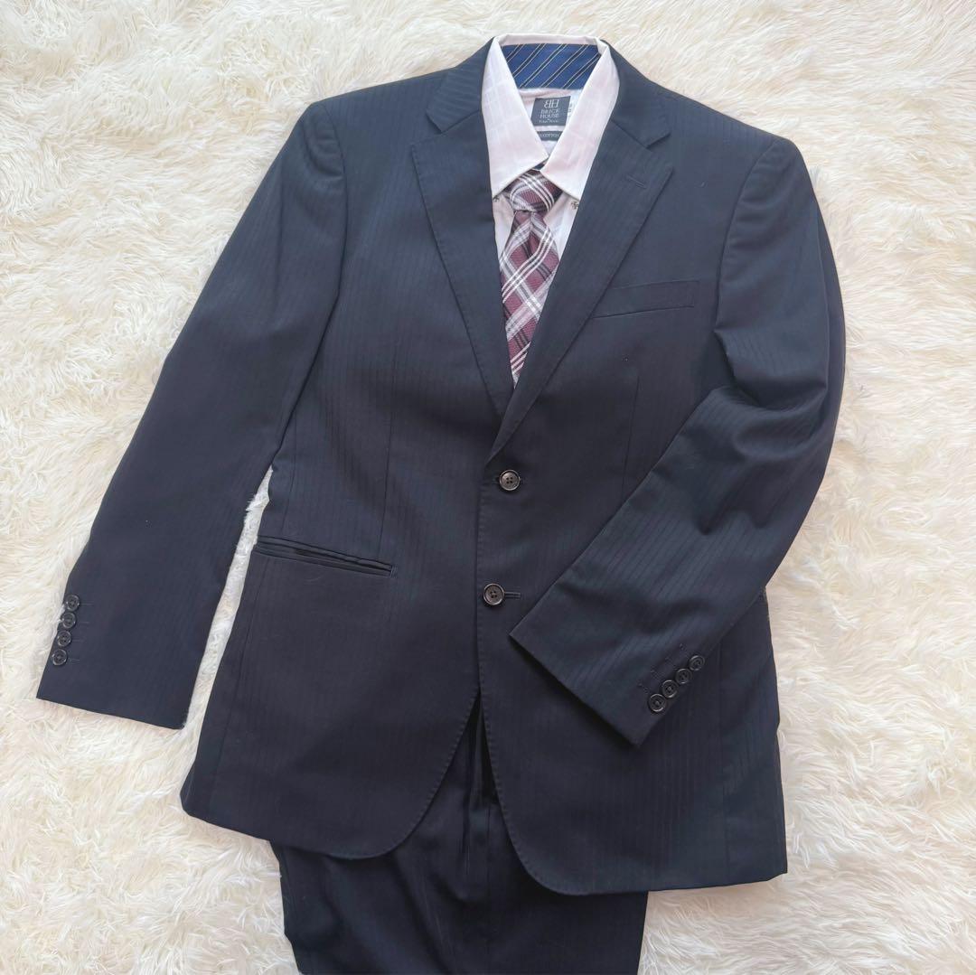 Polo 美品 ネイビー メンズスーツパンツセット ストライプ 92A5