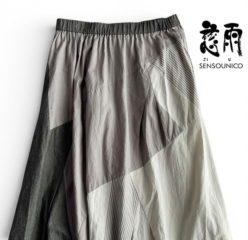 慈雨/センソユニコ 通年 立体モチーフ パッチワーク風デザインフレアスカート