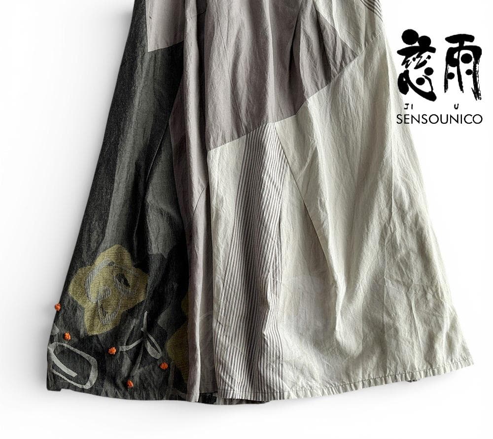慈雨/センソユニコ 通年 立体モチーフ パッチワーク風デザインフレアスカート