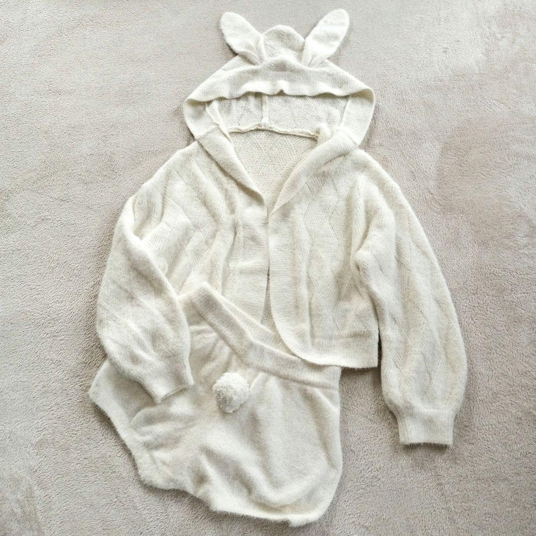ジェラートピケ BUNNYフェザーフードカーディガンセットアップ