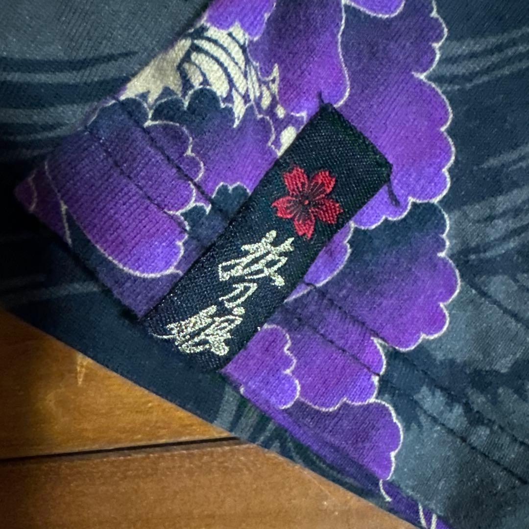 抜刀娘総柄シャツ 黒紫 花柄