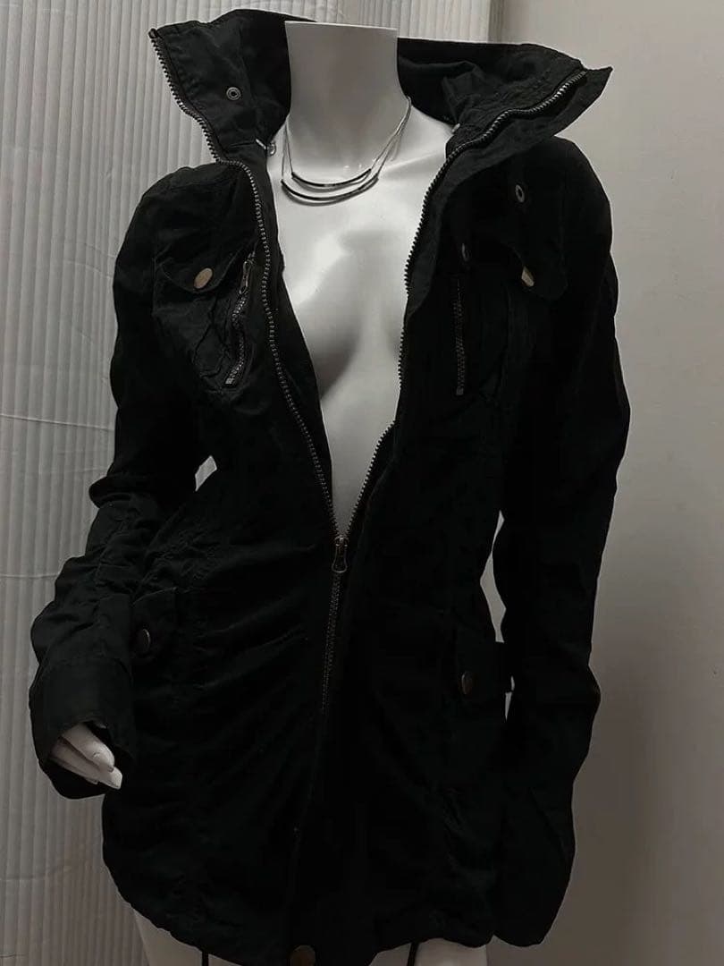 Y2K パンク ロック ハイネック ジャケット 黒 ボンテージ スタッズ ☠