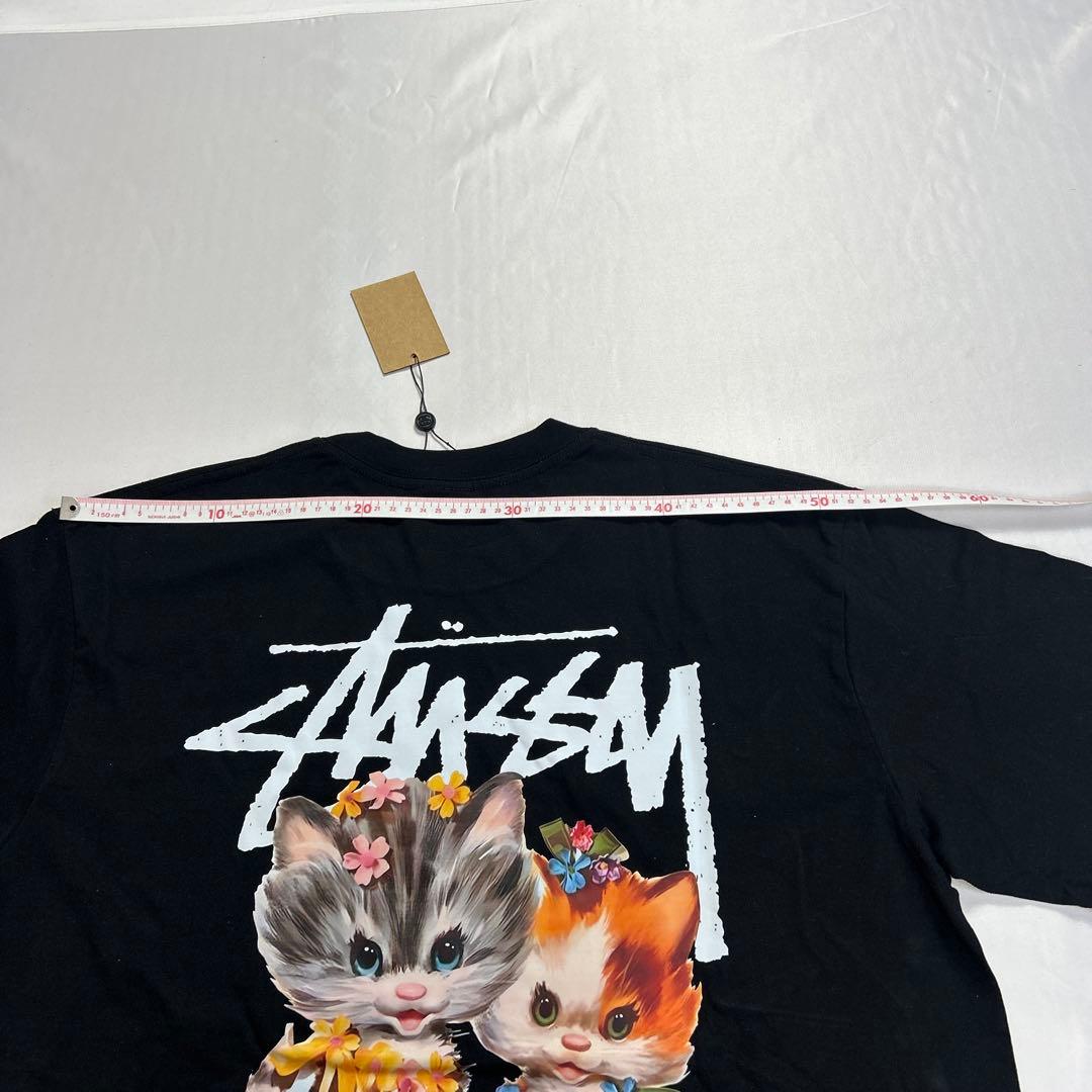 STUSSY Tシャツ XLバックプリント ネコ 人気デザイン 黒タグ付き